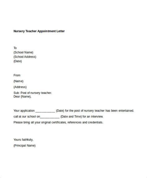 teacher appointment letters  sample