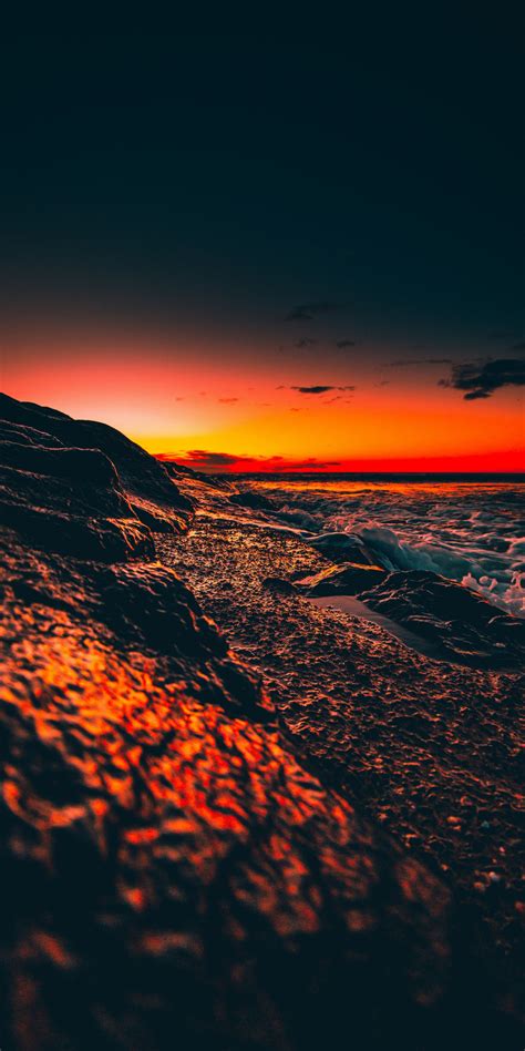 Download Wallpaper 1080x2160 Beach Foam Sunset Close Up Honor 7x