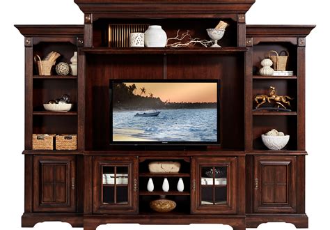 Mountain Bluff Dark Cherry 5 Pc Wall Unit Rooms To Go Living Room