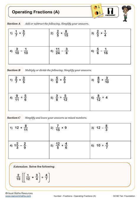 Operating Fractions A Worksheet Printable Maths Worksheets