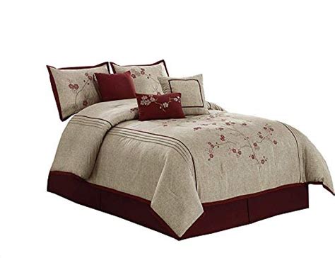 Chezmoi Collection Miki Luxury 7 Piece Red Cherry Blossoms Floral Embroidery Bedding Comforter