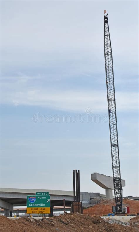 Crane Builds Overpass On Highway Construction Site Editorial Stock
