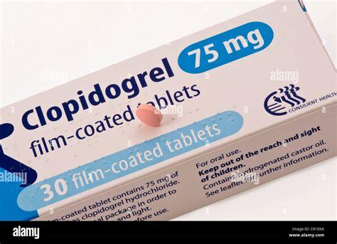 A Packet Of Clopidogrel Anticoagulant Drugs Showing Tablet Also Stock