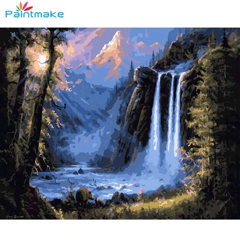 Paintmake Landscape Diy Painting By Numbers Waterfall Oil Hand Painted