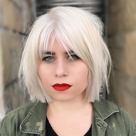 10 trendy choppy lob haircuts for women. Platinum Choppy Bob with Parted Fringe Bangs and Undone ...