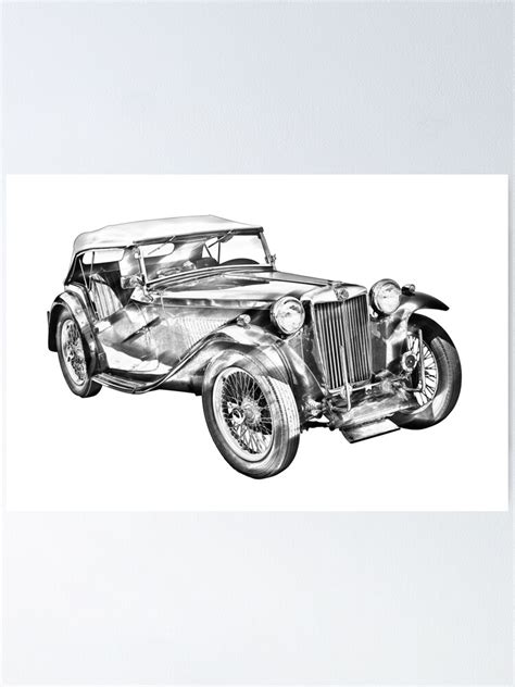 Mg Tc Antique Car Illustration Poster By Kwjphotoart Redbubble