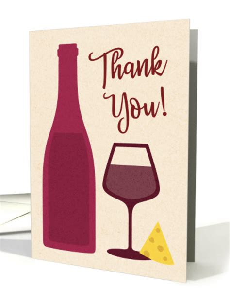 Thank You Card Featuring A Bottle Filled With Red Wine Cheese And A