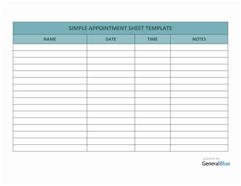 Simple Appointment Sheet Template In Pdf Colorful