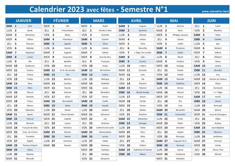 Calendrier Semestriel 2023 à Imprimer Pour Le 1er Et Le 2ème Semestre 2023