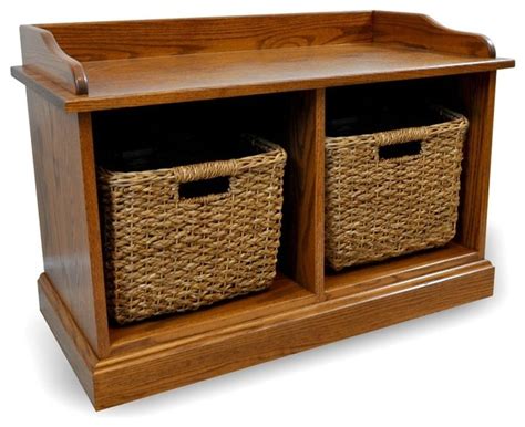 Cubby Storage Bench Wooden 2 Cubbies Baskets Included Oak Wood 34