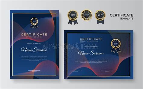 Plantilla De Certificado De Diploma Azul Y Oro Elegante Foto De Archivo