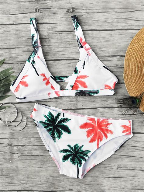 Palm Tree Print Triangle Bikini SetFor Women Romwe
