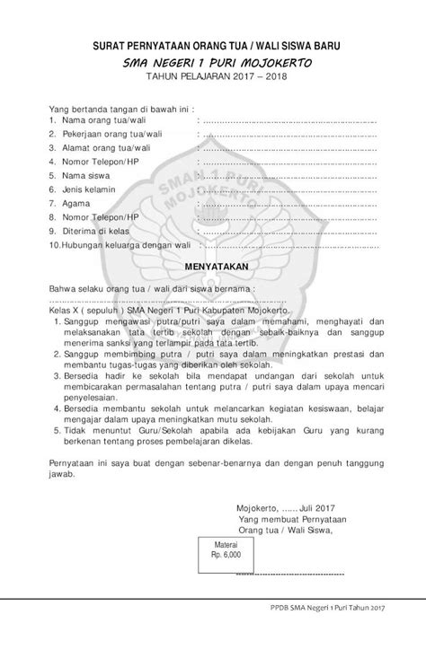 Pdf Surat Pernyataan Orang Tuawali Siswa Baru Filesurat Pernyataan
