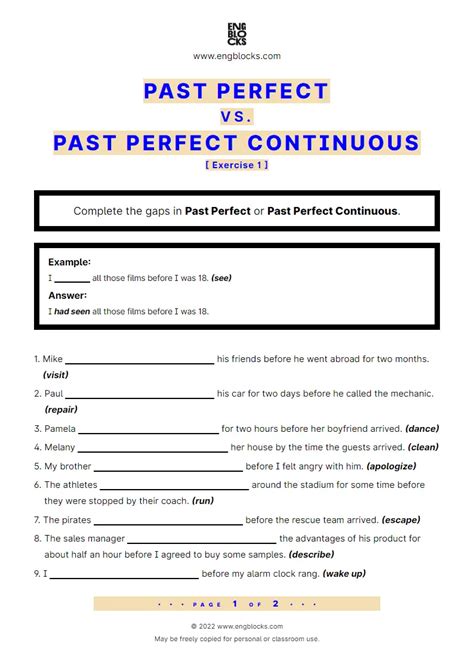 Past Perfect Vs Past Perfect Continuous Worksheet English Grammar