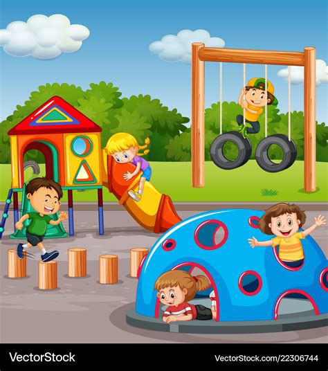 Kids Playing In Playground Royalty Free Vector Image