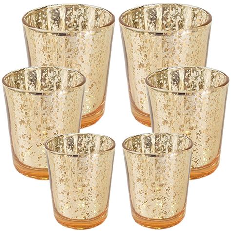Just Artifacts 6pcs Assorted Size Speckled Mercury Glass Votive Candle Holders Gold Walmart