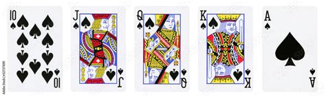 spades suit playing cards set include ace king queen jack and ten isolated on white stock