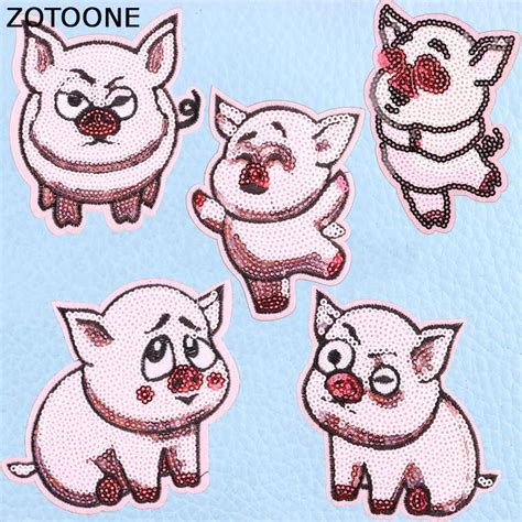 Zotoone Pink Pig Sequin Patches Cute Cartoon Animal Girl Patches Iron