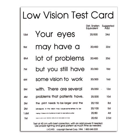 Low Vision Test Card Ophthalmic Singapore