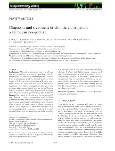 Pdf Diagnosis And Treatment Of Chronic Constipation—a European