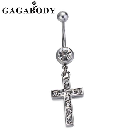 2016 High Quality Cross Medical Steel Crystal Belly Button Ring Dangle Navel Body Jewelry