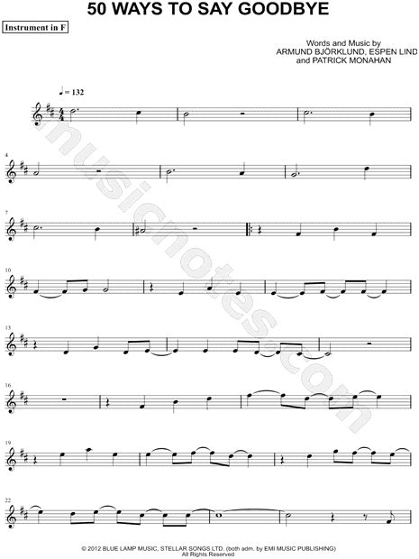 Train 50 Ways To Say Goodbye F Instrument Sheet Music In B Minor
