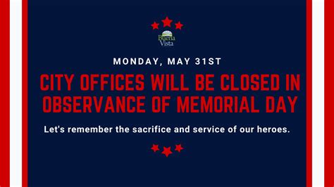 City Offices Closed In Observance Of Memorial Day City Of Buena Vista Va