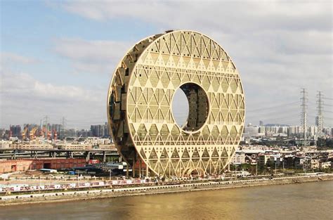 Golden Doughnut Shaped Skyscraper Completed In Guangzhou China