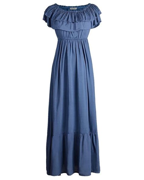 Anna Kaci Grecian Ruffle Stretch Maxi Long Dress In Blue Lyst