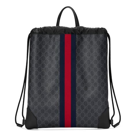 Gucci Leather Soft Gg Supreme Drawstring Backpack In Black For Men