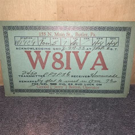 Vintage Ham Radio Qsl Card 1933 Butler Pa Usa 1868 Picclick