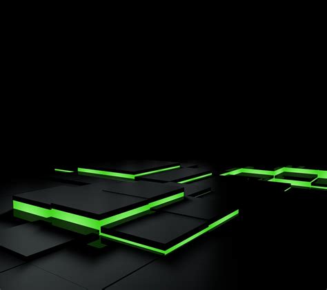 Abstract Black Green 3d Blocks Square Tiles Wallpapers Hd