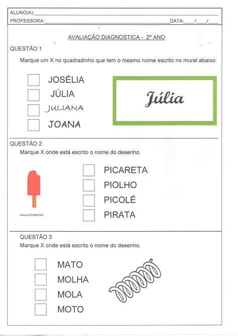 Avaliação Diagnóstica 2 Ano Alfabeto Parte 1 · Alfabetização Blog