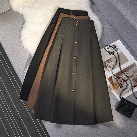 TIGENA Casual Long Woolen Skirt For Women 2023 Fall Winter Vintage