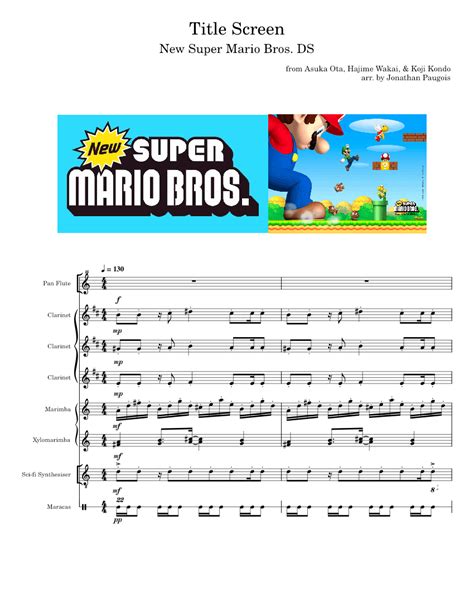 Title Screen New Super Mario Bros Ds Sheet Music For Marimba