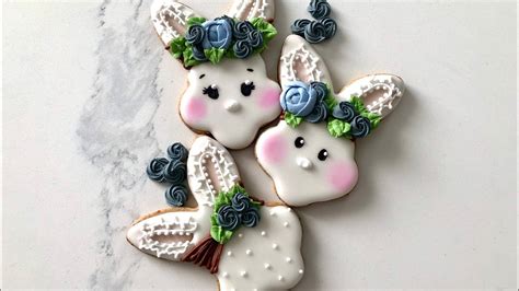 How To Decorate Floral Bunny Sugar Cookies Using Royal Icing Step By