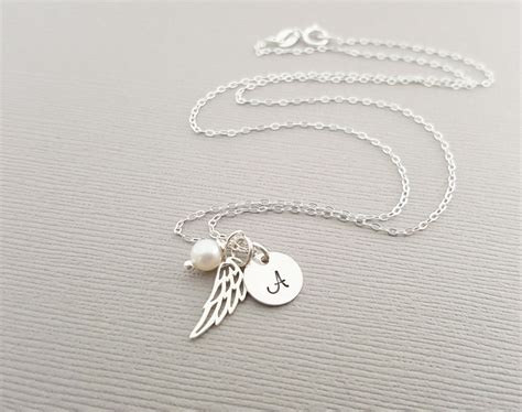 Personalized Angel Wing Sterling Silver Necklace Memorial Necklace
