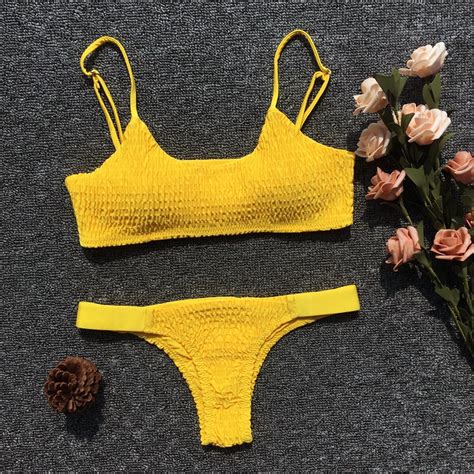 New Yellow Bikinis 2018 Women Swimsuit Bikini High Cut Sexy Thong