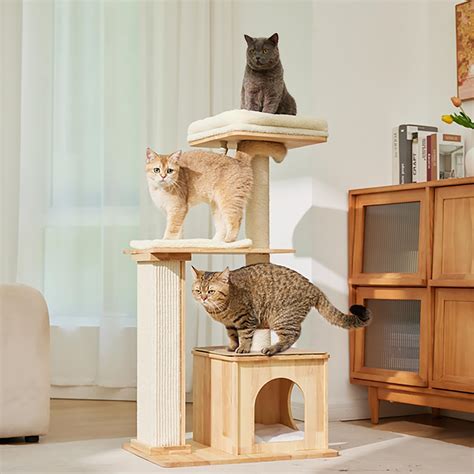 Cikea Modern Wood Cat Tree For Largesmall Cats Natural Solid Wooden