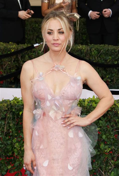 Shameless Celebrity Kaley Cuoco Posing In A See Through Dress The