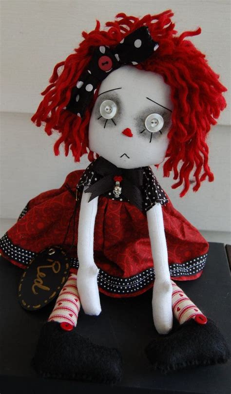 red cloth art ghost goth raggedy ann style doll ooak raggy dolls art dolls cloth raggedy doll