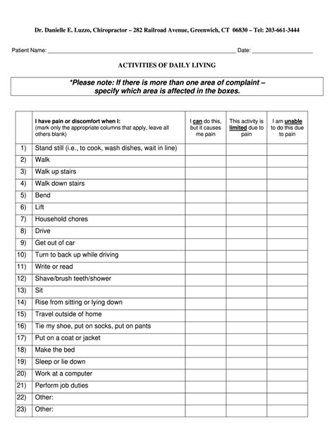 Printable Adl Checklist
