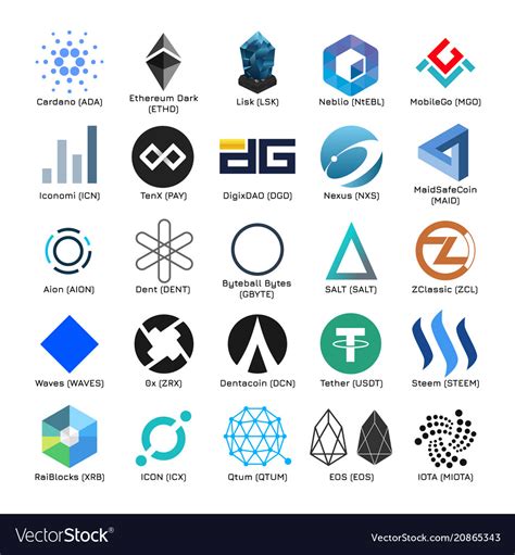 Set Of Logos Of Popular Cryptocurrency Royalty Free Vector