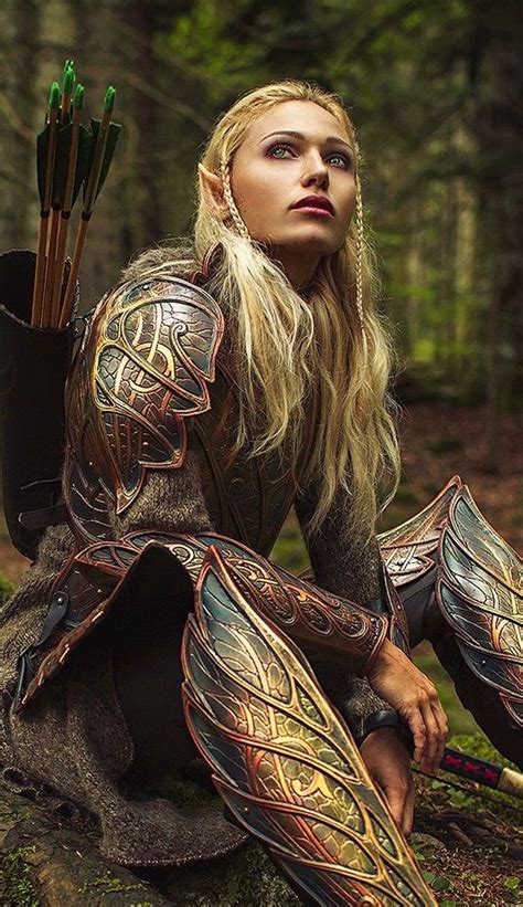 f high elf fighter hvy armor longbow sword fantasy female warrior elves fantasy warrior woman