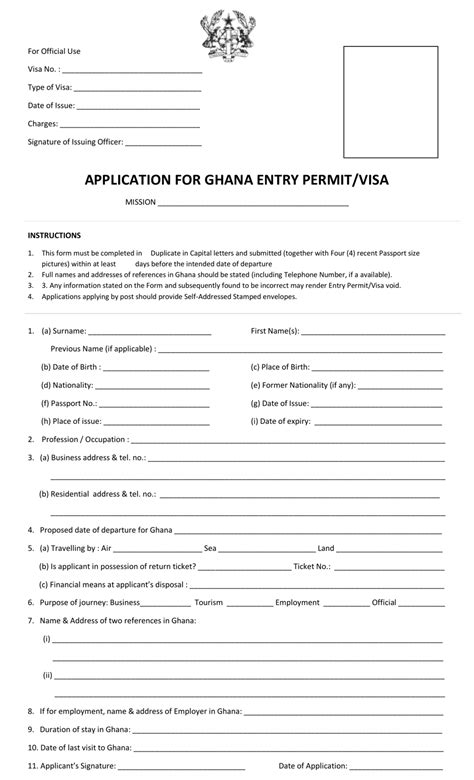 Application Form For Ghana Entry Permit Visa Ghana High Commission Windhoek Namibia Fill