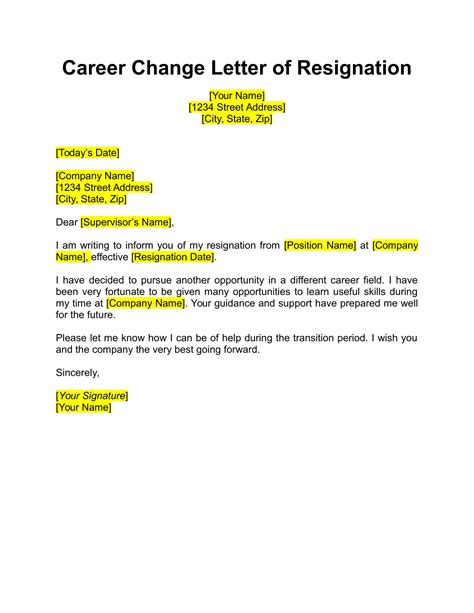 Resignation Letter Sample Career Change