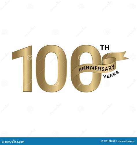 100th Anniversary Years Ribbon Gold Color Stock Vector Illustration