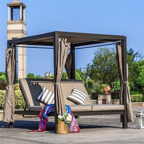 Outdoor Patio Daybed With Canopy Square Recline Sunbed Daybed With
