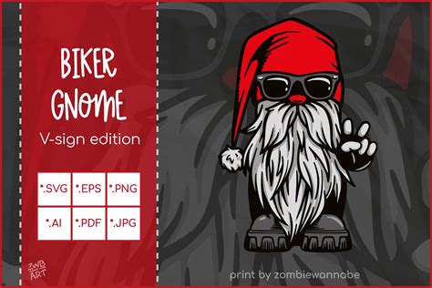 Cool Biker Gnome Peace Hand Sign Gnome Svg For Crafters 1017068