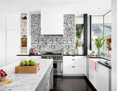 Austin Geometric Wallpaper Designs With Modern Range Kitchen